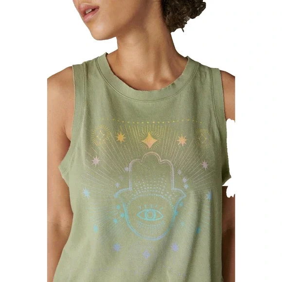 Lucky Brand Womens Oil Green Round Neck Ombre Hamsa Muscle Tank Top Size XL - Picture 3 of 8